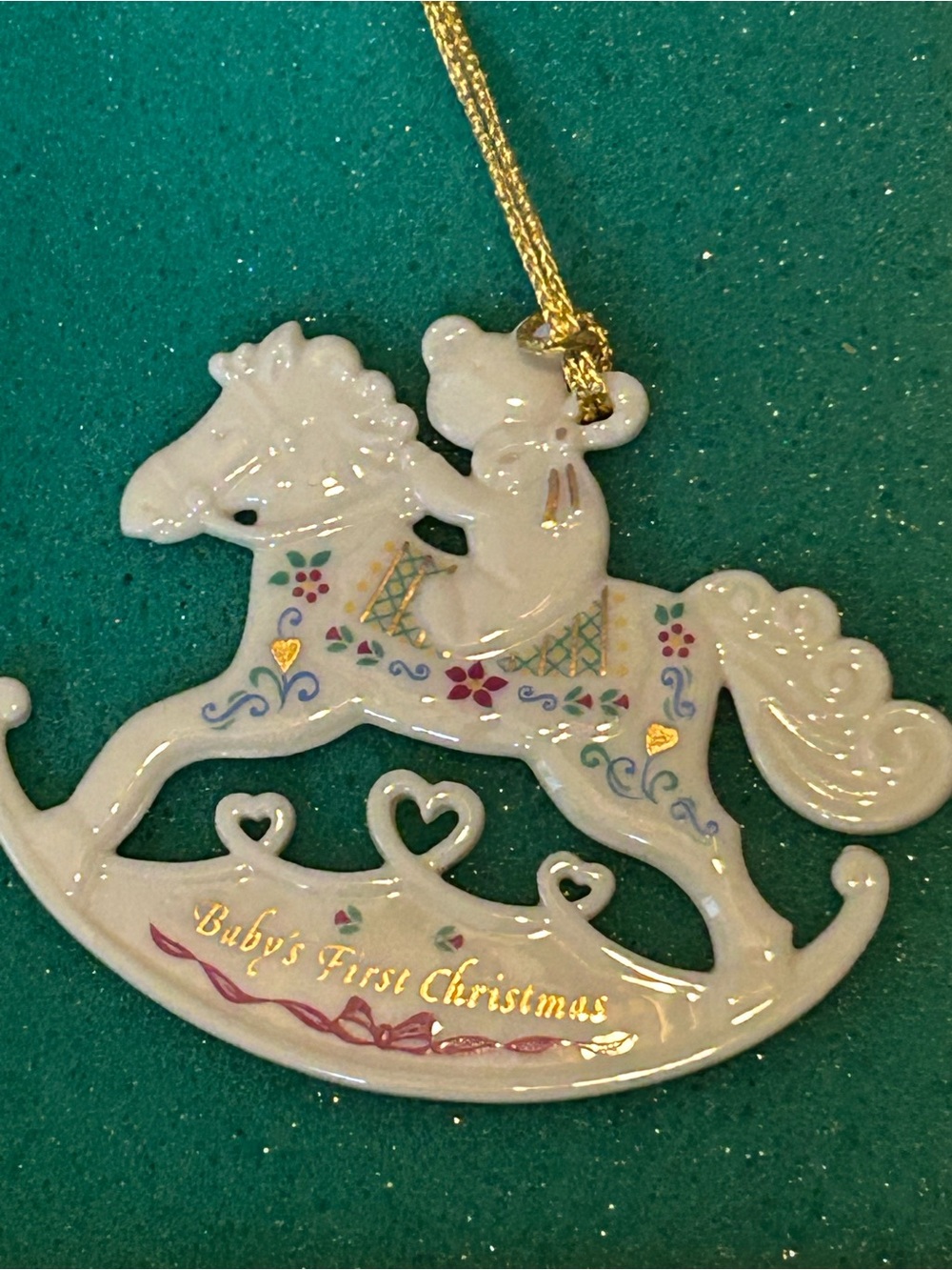 Rare MIB Vintage  Lenox Baby’s First Christmas Ornment Rocking Horse NO YEAR 80s
